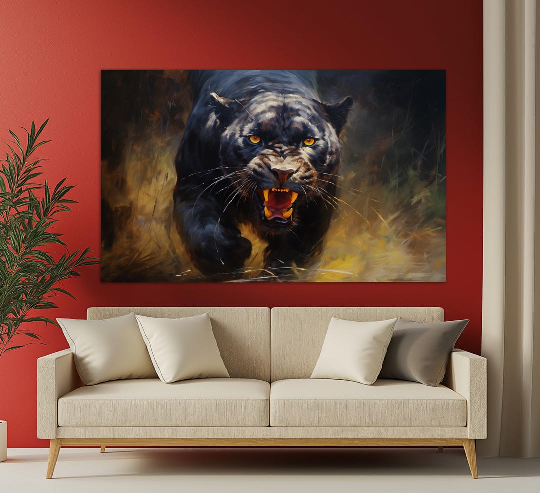 Stampa Su Tela 'Angelo Piangente Con Pantera' - Quadro 30x20 Cm, Cornice In Legno, Pronto Da Appendere