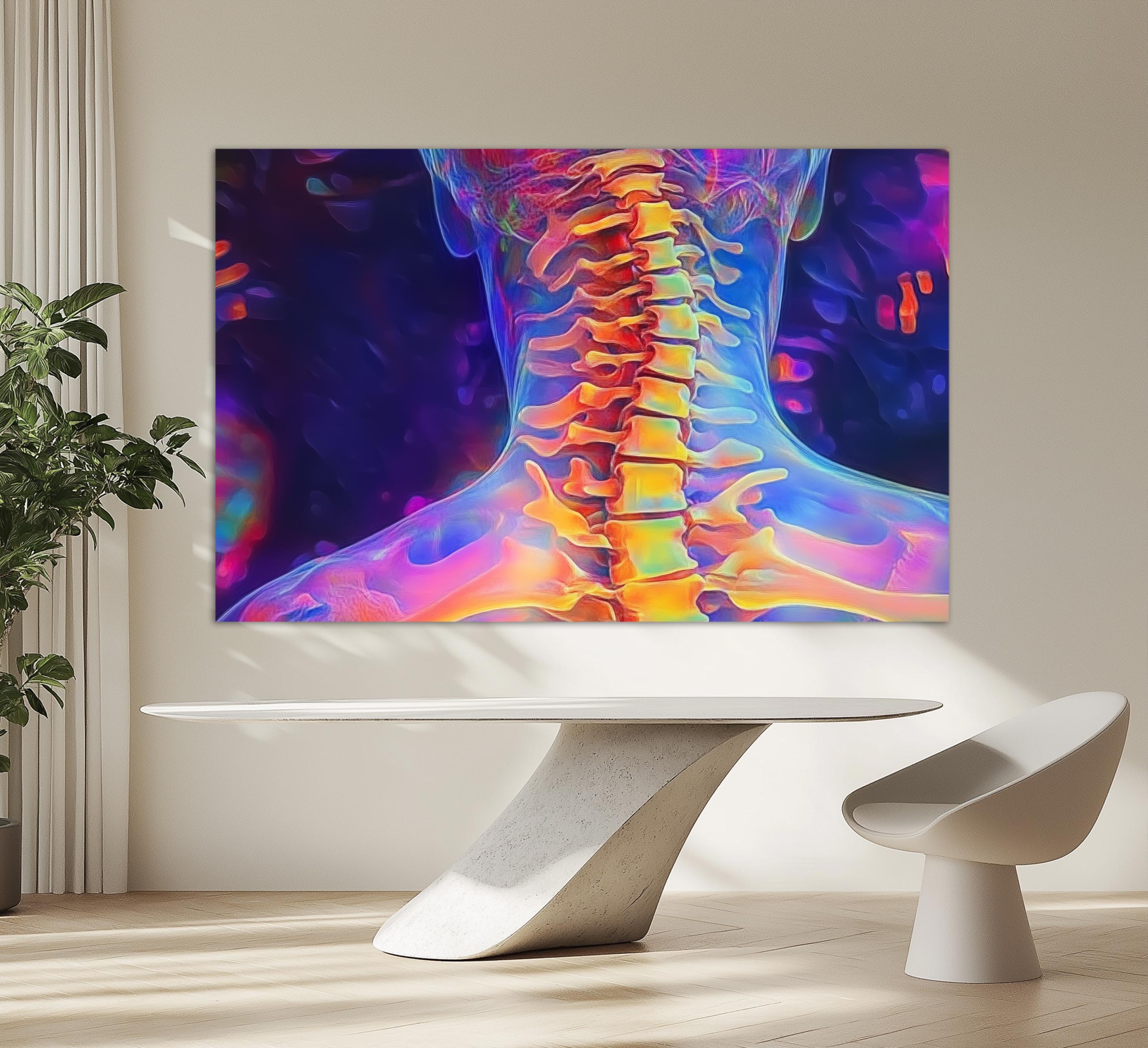 Abstract Cervical Spine Anatomy Canvas Print, Chiropractor Gift, Anatomy Wall Art, Healthcare Poster, Spine X-Ray, Cervical Vertebrae Print