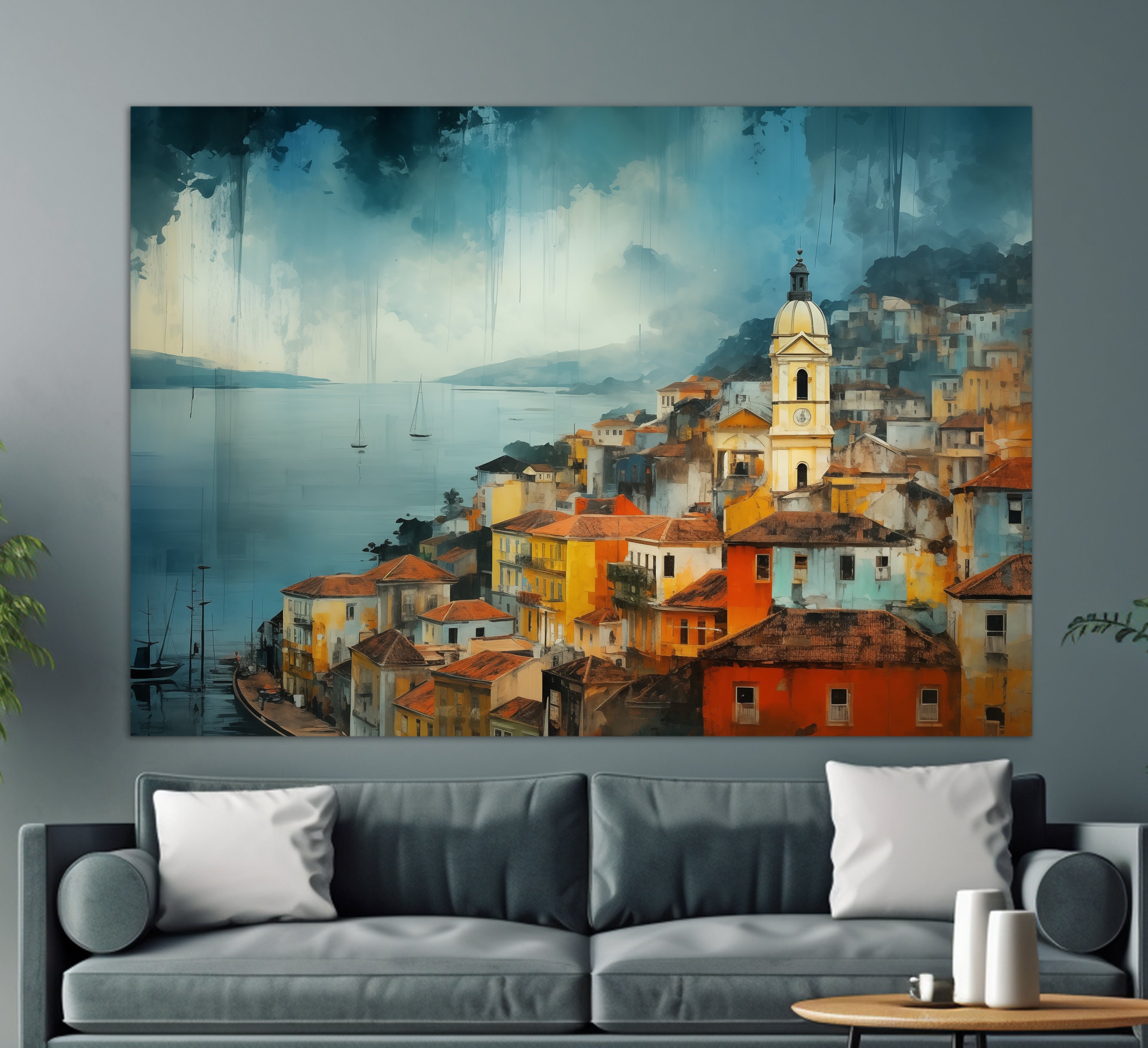 Misty Salvador Canvas Print, Salvador Painting, Salvador Skyline, Brazil Wall Art