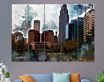 Omaha Canvas Print, Omaha Skyline, Abstract Omaha Painting, Omaha Wall Art