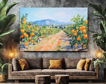 Orange Plantations in Spain Oil Painting Canvas Print, Spain Wall Art, Spanish Landscape, Orange Trees Painting, Orange Trees Canvas Art