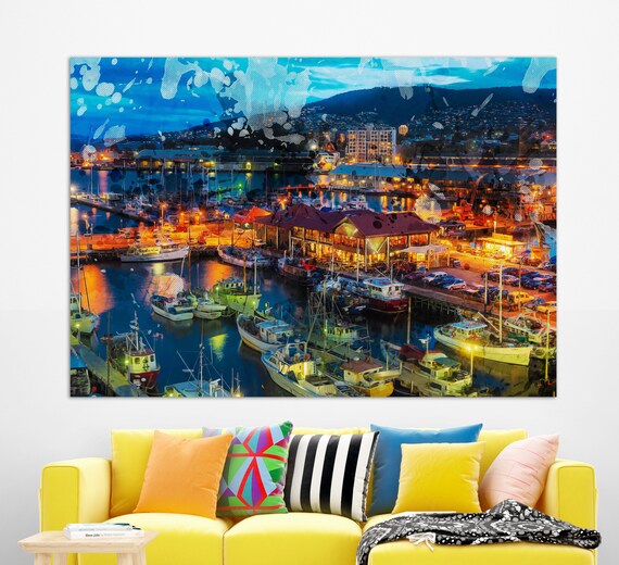 Hobart Canvas Print Hobart Skyline Hobart Painting Hobart Etsy