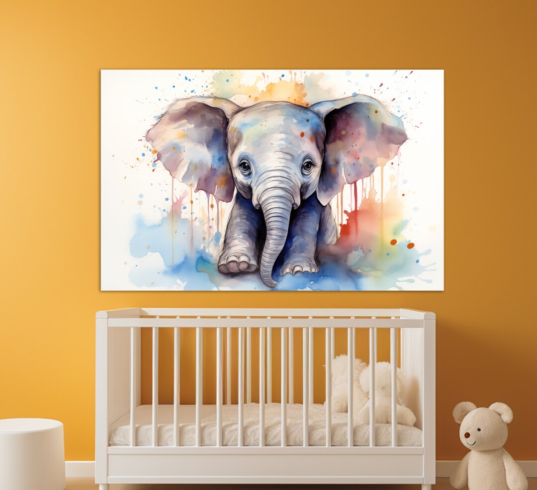 Aquarel canvasprint olifant, muurdecoratie kinderkamer, kindercanvas, kunst  aan de muur olifanten, schilderij kinderkamer - Etsy België, image size:1080x986