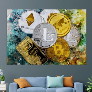 Crypto Wall Art, Bitcoin Canvas Print, Abstract Cryptocurrency Painting, Bitcoin Wall Art