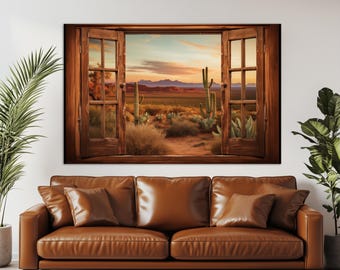 Window to Scenic Arizona Desert Canvas Print, Open Window Wall Art, Sonoran Desert Canvas Art