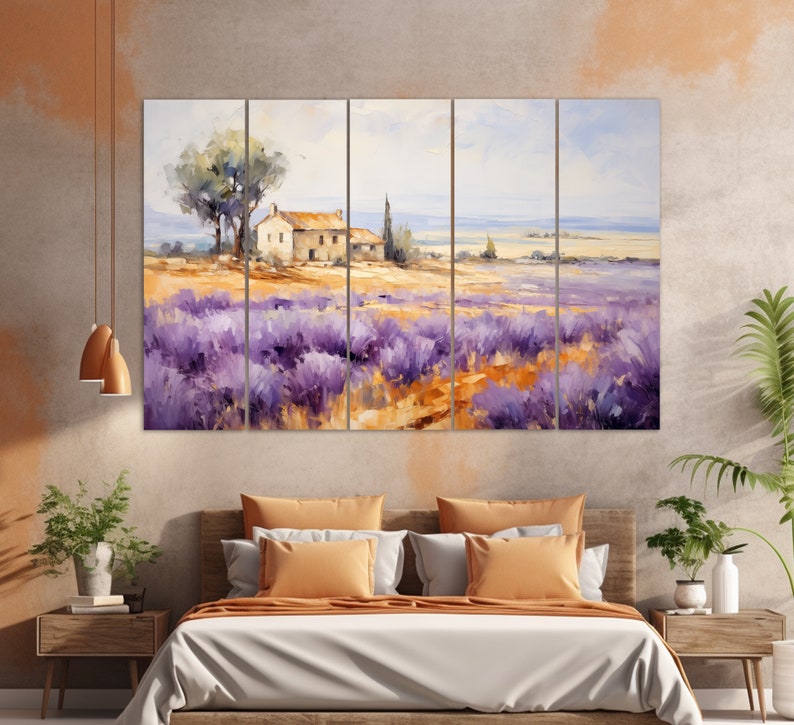 Lavender Field in Provence Painting Canvas PRINT, Provence Wall Art, Lavender Field Painting, Rustic Canvas Art image 4