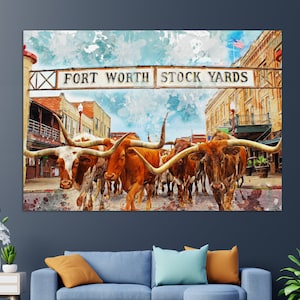 Fort Worth Stockyards Canvas Print, Abstract Fort Worth Painting, Fort Worth Wall Art