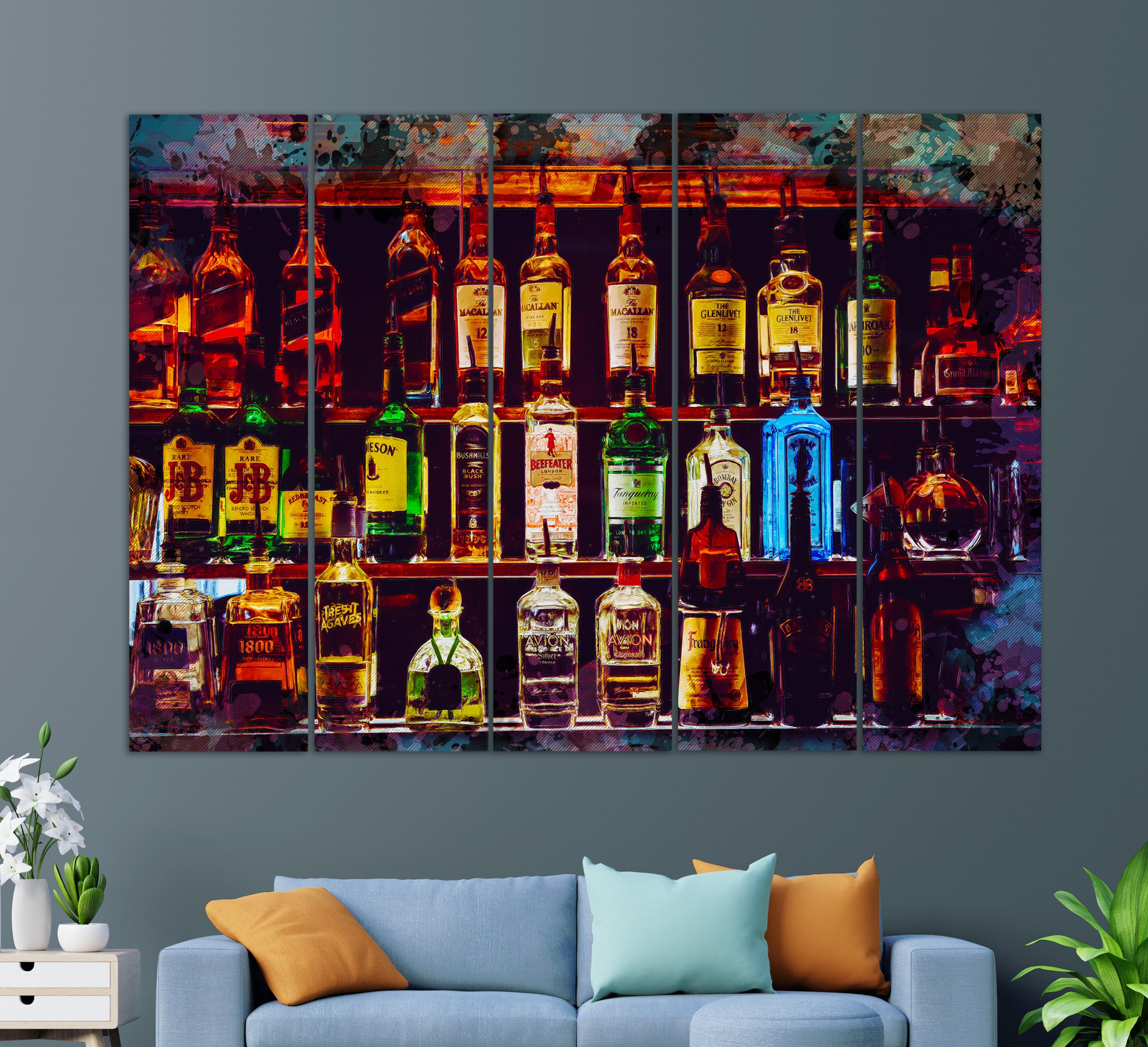 Alcohol Wall Art Bottles with Alcohol Drinks Canvas Print Etsy