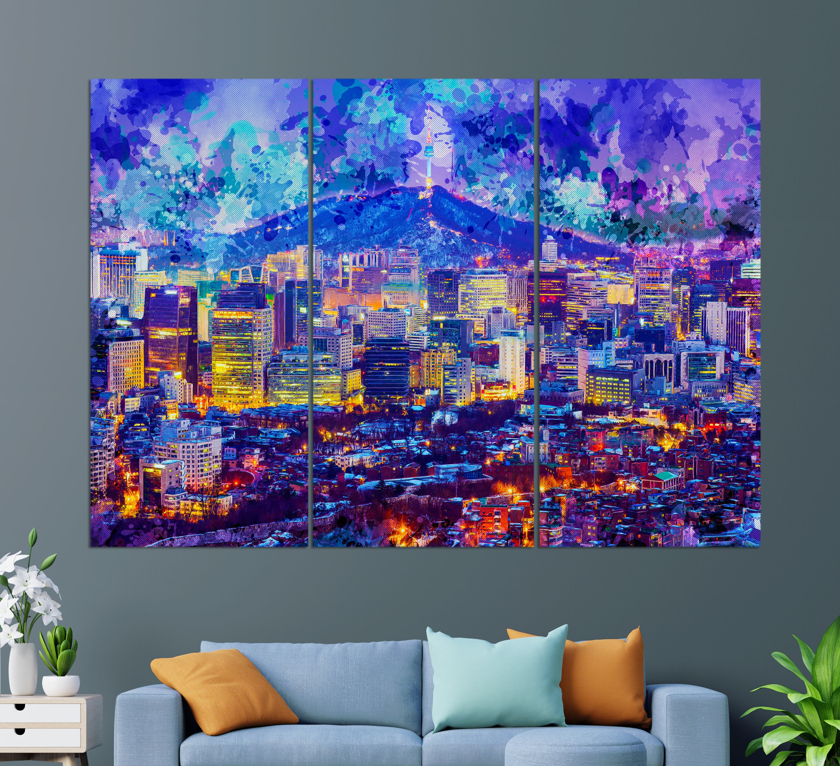 Abstract Seoul Canvas Print Seoul Painting Seoul Wall Art Etsy