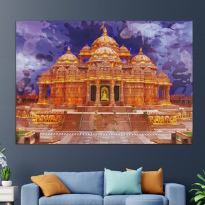Akshardham Temple Delhi Canvas Print, Delhi Temple Print, Delhi Painting, India Wall Art