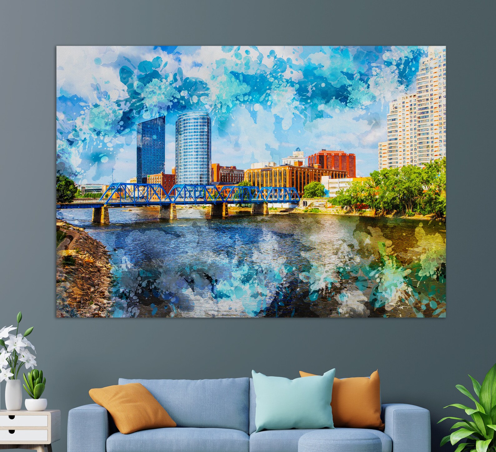 Grand Rapids Canvas Print Grand Rapids Skyline Grand Rapids Etsy