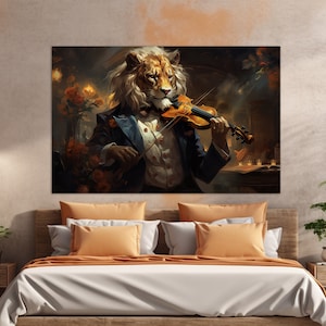 Lion with Violin Canvas Print, Violin Wall Art, Abstract Violinist Painting, Violinist Gift