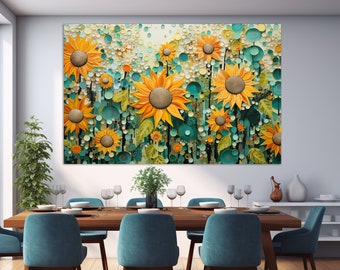 Impresión en lienzo de girasoles abstractos, arte mural de girasoles, arte mural floral en lienzo, pintura de girasoles, póster de girasoles
