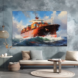 Frachtschiff Leinwand, Container Schiff Malerei, Fracht Wandkunst, Seemann Geschenk, Seemann Geschenk
