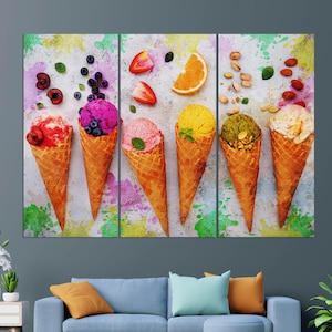 Impressão em tela de sorvete, arte de parede de sorvete, impressão de sorvete, pintura de sorvete, decoração de parede de cozinha