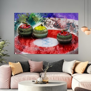 Curling Leinwanddruck, Abstrakte Curling Wandkunst, Curling Malerei, Curling Geschenk