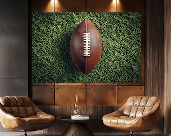 Arte de pared de fútbol, impresión en lienzo de un balón de fútbol sobre el césped