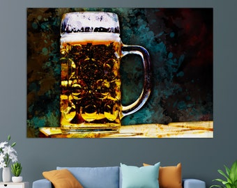 Beer Wall Art, Abstract Beer Canvas Print, Beer Painting, Kitchen Wall Decor, Pub Wall Art, Beer Print