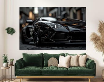 ネオンランボルギーニキャンバスプリント：抽象的なスポーツカー