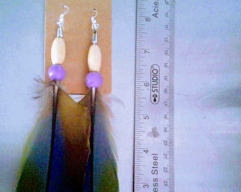 Boho Feather Hook Earrings Pair 8 Inches Long