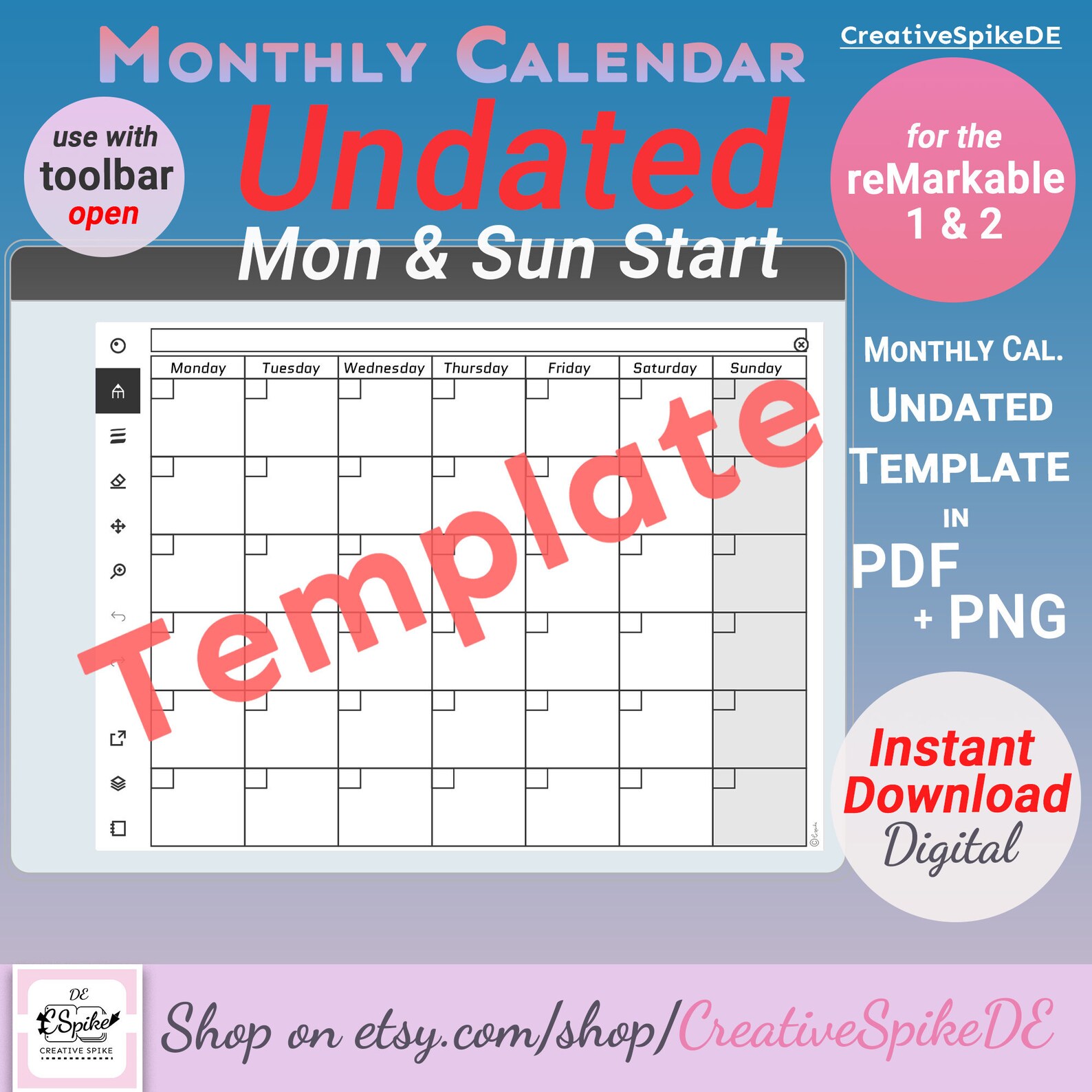 Buy UNDATED Monthly Calendar mon & Sun Start Sheets Templates Online in ...