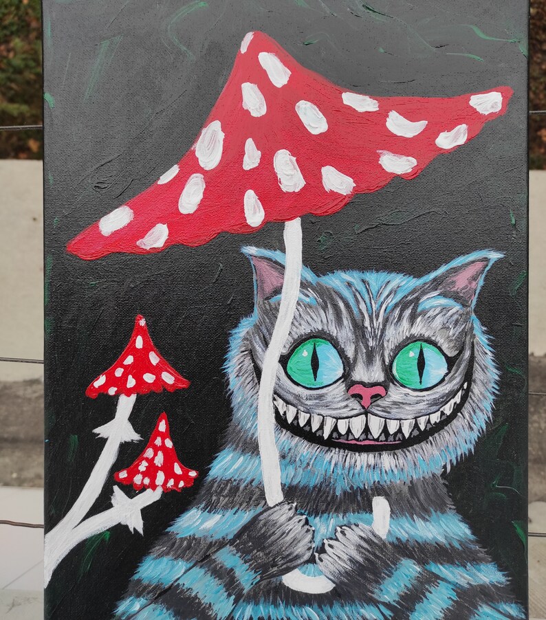 Download Cheshire Cat Painting Cheshire Cat Hand Painted Alice In Wonderland Kids Room Decor Cat Smiling Cat Art Grinning Cat Original Mushroom Art Collectibles Painting Vadel Com