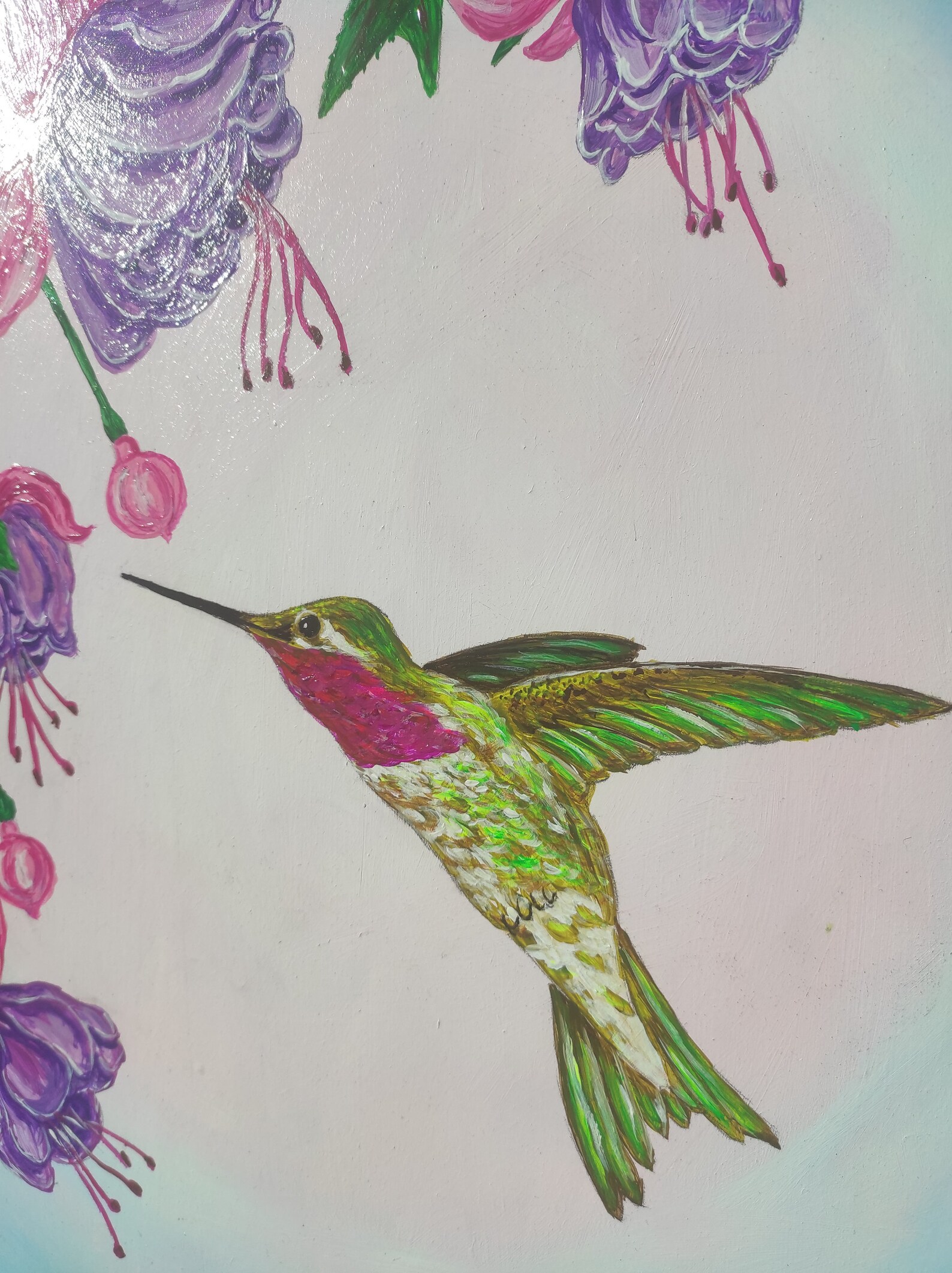 OriginalGemälde Kolibri Blumen Kolibri mit Fuchsia Vogel OriginalGemälde Kolibri Blumen Kolibri mit Fuchsia Vogel