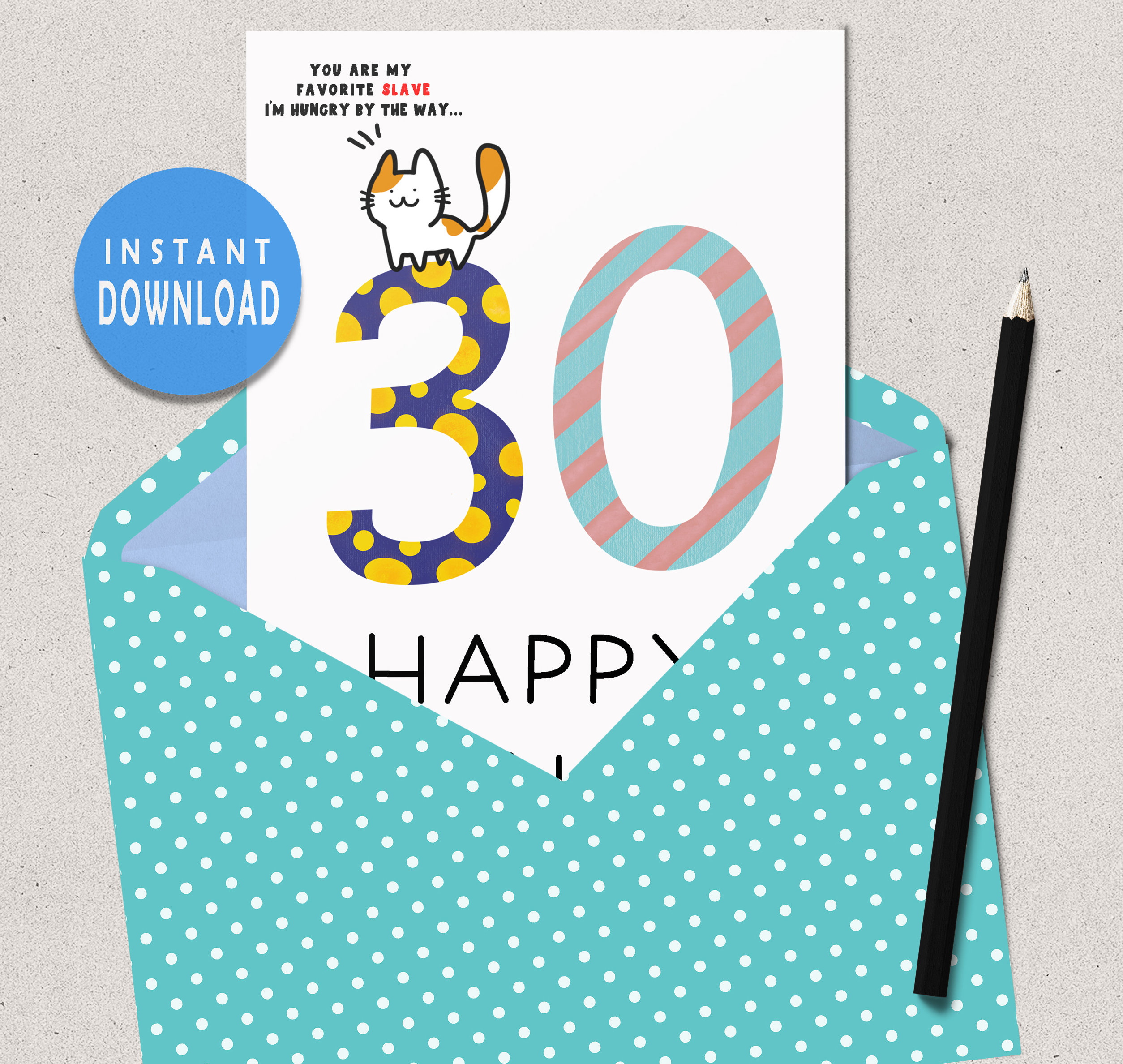 Printable 30th Birthday Card Funny Cat Themed for Cat Lovers - Etsy UK