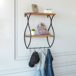 Estante de pared, estante colgante, estante flotante de madera maciza de 2 capas 45/57x54x19cm como armario, estante de baño, estante de cocina, estante de salón, estante de pasillo, etc.