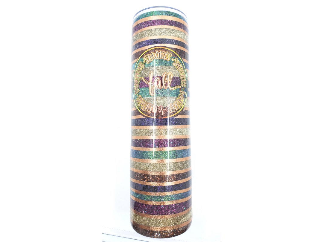 Striped Glitter Tumbler Customized Tumbler With Straw Etsy