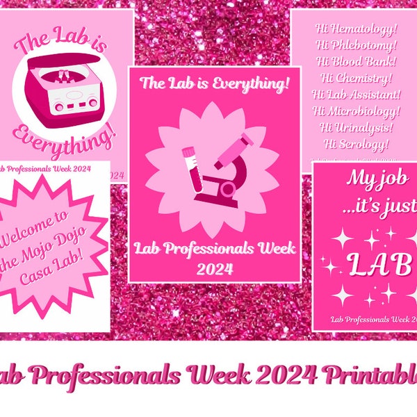 Lab Week 2024- Pink Retro Lab Art - Digital Downloads - Laboratory Professionals Week Printable Bundle - Medical Lab -  Healthcare Prints