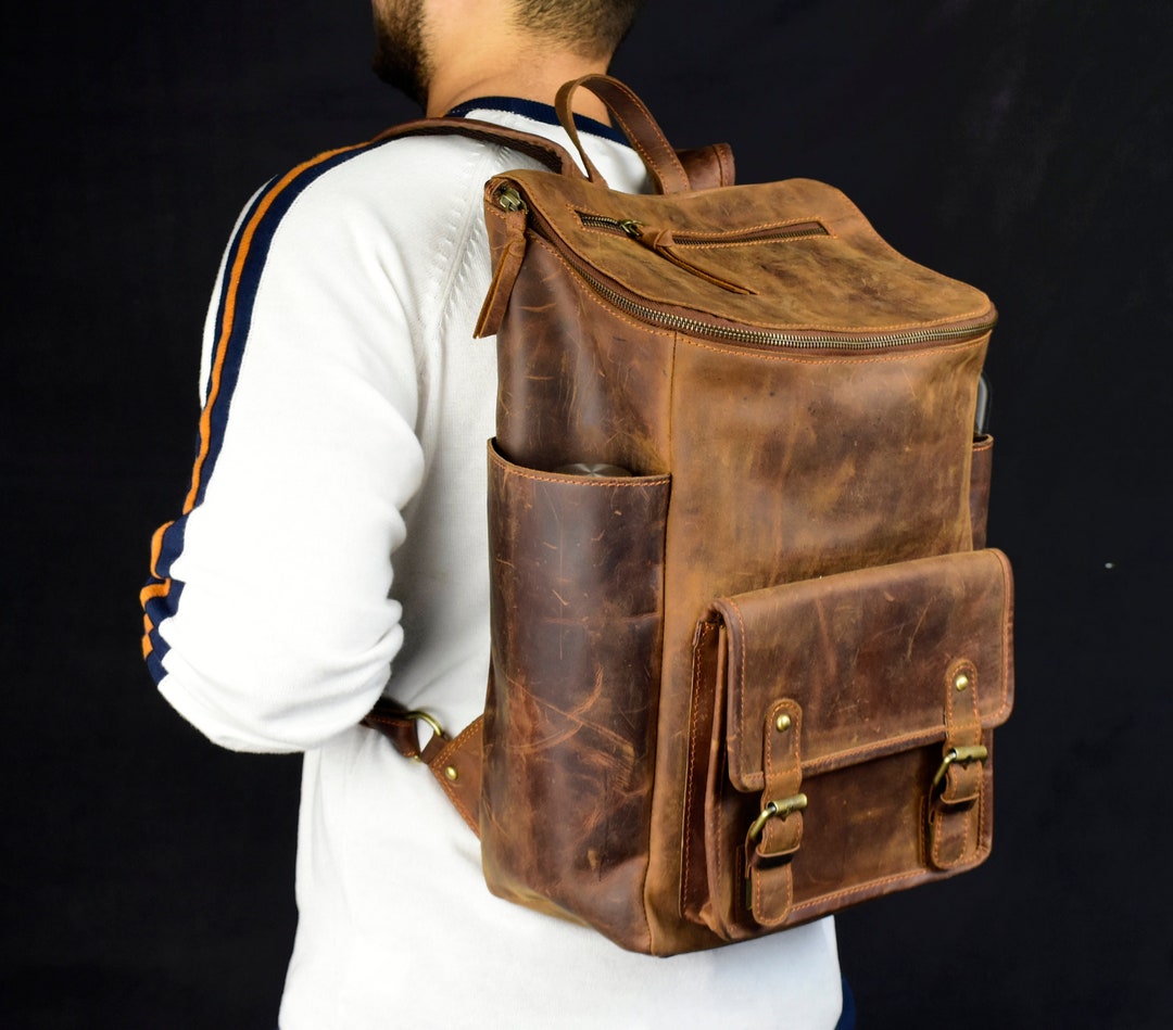 Leather Backpack Vintage Brown Laptop Backpack Leather - Etsy