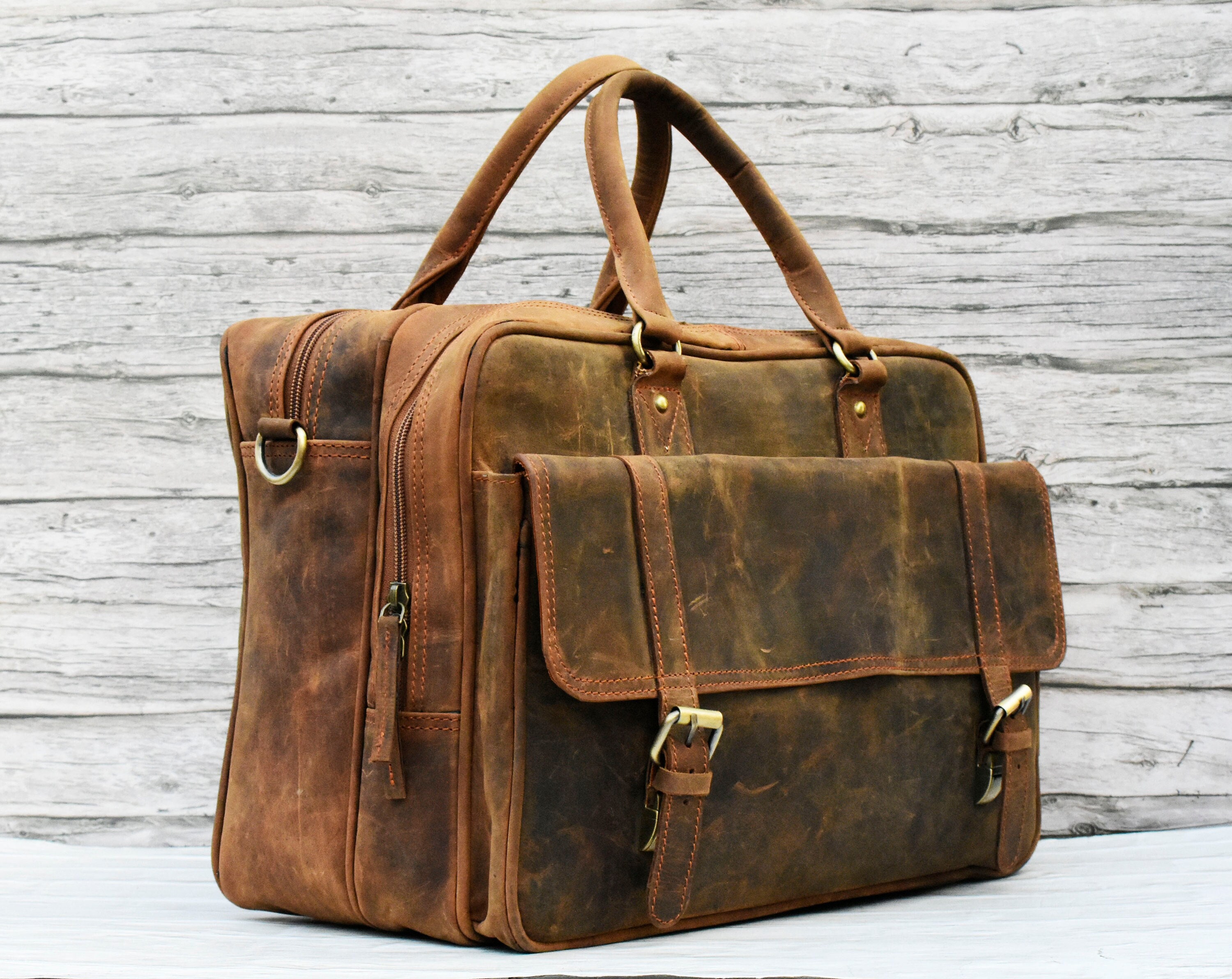 Full Grain Leather Laptop Bag Handmade Leather Messenger Bag Etsy