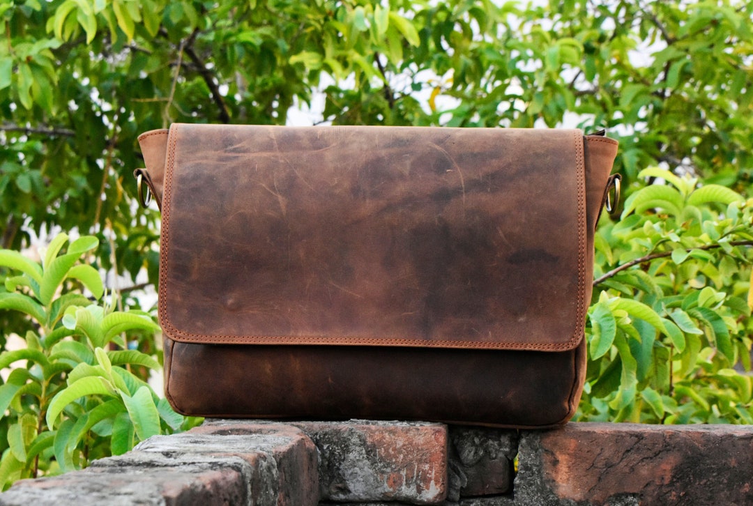 Cowhide Leather Laptop Bag Personalized Leather Messenger Bag Etsy