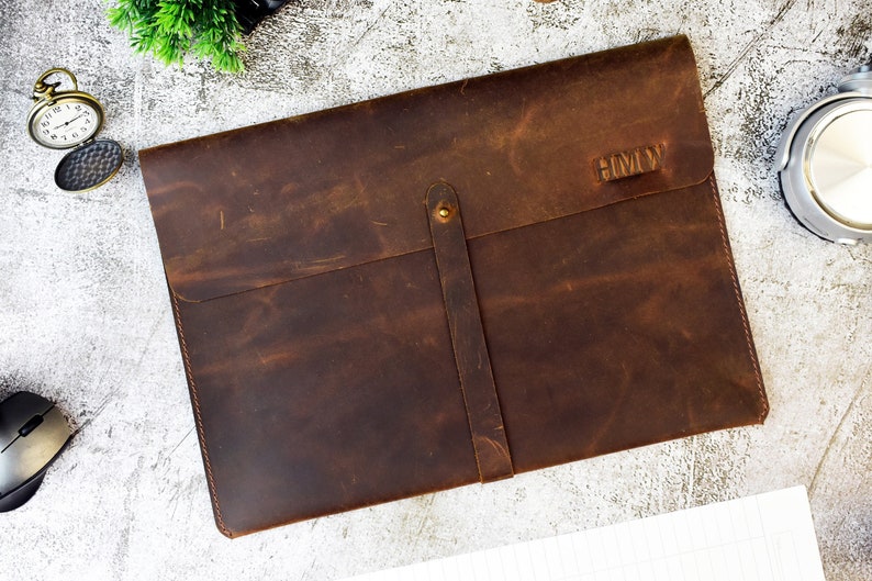 Leather Document Holder, Brown Distressed Leather, Multipurpose Sleeve for Documents and Laptop, Ready to Ship Paper File Birthday gift SALE 