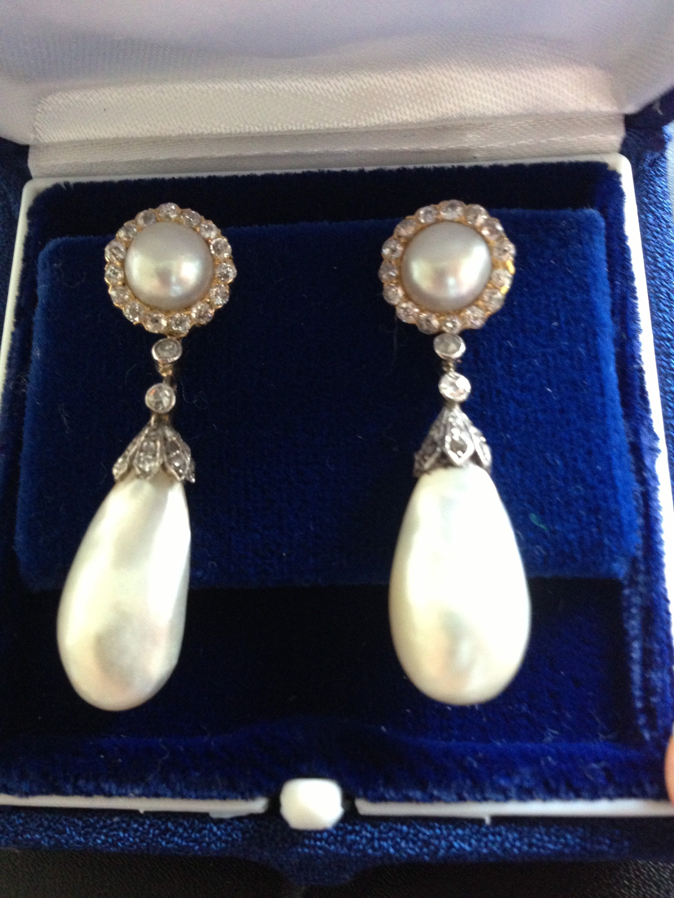 Antique Natural Pearl Earrings Diamonds Silver Gold GIA Certificate (6 –  Brenda Ginsberg Antique Jewelry