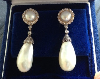 Large natural pearl earrings - certified! Incredible antique natural pearls!!!