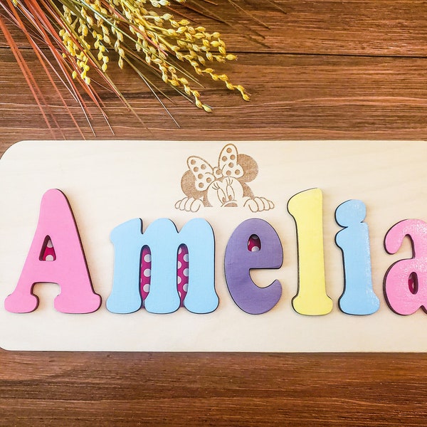 Wooden Personalized Name Puzzle for Babies/toddlers Wooden Name Puzzle Name Puzzle Baby Toddler Custom Name Puzzle Kids Name Puzzle Minnie