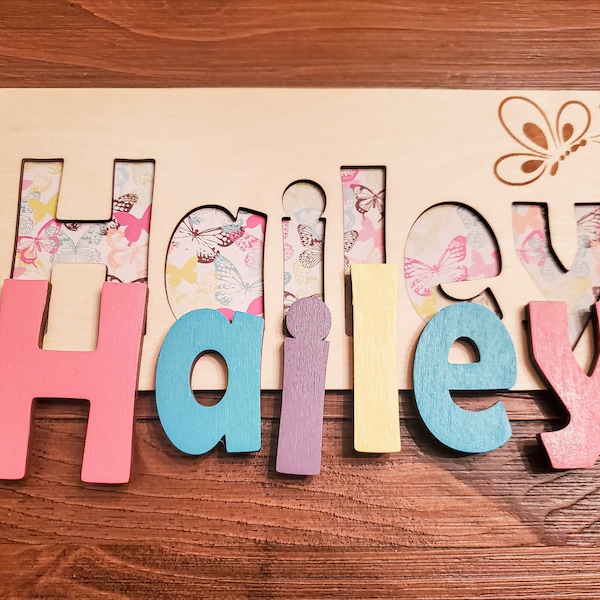 Wooden Personalized Name Puzzle for Babies/toddlers Wooden Name Puzzle Name Puzzle Baby Toddler Custom Name Puzzle - Butterfly Theme