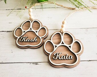 Wood Stocking Tags | Personalized Name Tag | Paw Print Wooden Tags | Christmas Stockings | 3D | Laser Cut Gift Tags | Personalized Pet Tags