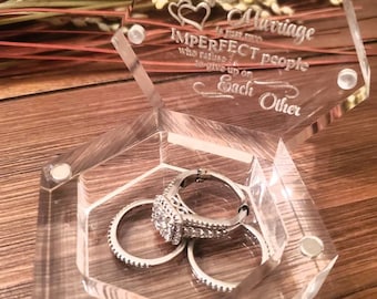 Custom Acrylic Ring Box Clear Hexagon Ring Box  Wedding Ring Bearer Box Engagement Proposal Ring Storage Gift (Transparent)
