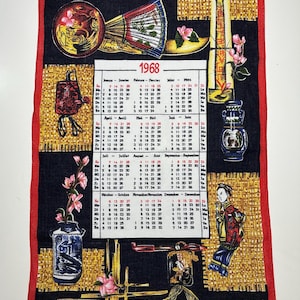 Vintage Tea Towel, Vintage 1968 Calendar Tea Towel, Wall Hanging