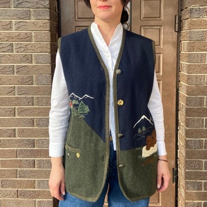 Vintage vest, vintage Austrian vest, wool vest, multicolour vest,  embroidered vest