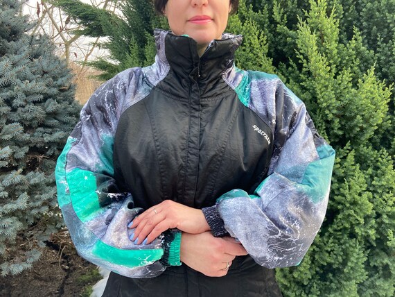 Combinaison De Ski Vintage HIGH SOCIETY Noir Et Violet - Taille M Femme - Années 80 - Occasion
