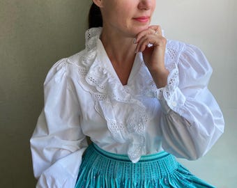 Vintage cotton Blouse,  lace blouse, vintage Austrian Blouse  , Embroidered blouse