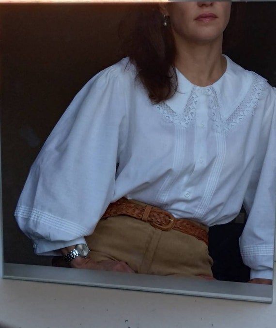 Vintage cotton Blouse, White Blouse, Puffy sleeve