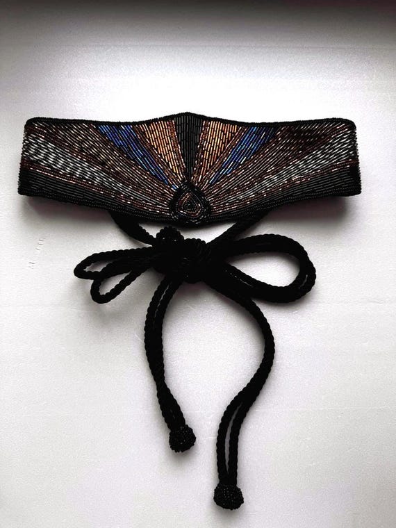 Vintage Beaded Belt, Art Deco Style Alsace Waist Cinch, Gold  display picture 2