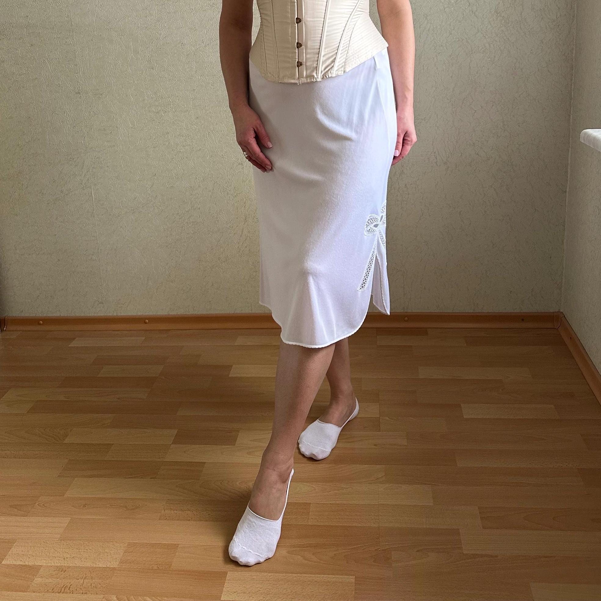 Jupon Vintage Dentelle Blanc Cassé - Taille 36/38 élastique - Longueur 53 Cm