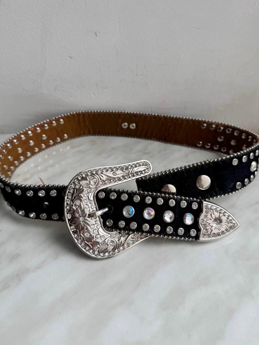 Vintage Leather Belt, Western Rhinestone Fashion Belt  display picture 3