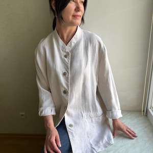 Vintage blazer , linen blazer,  linen women&#39;s vintage blazer, linen jacket, beige jacket